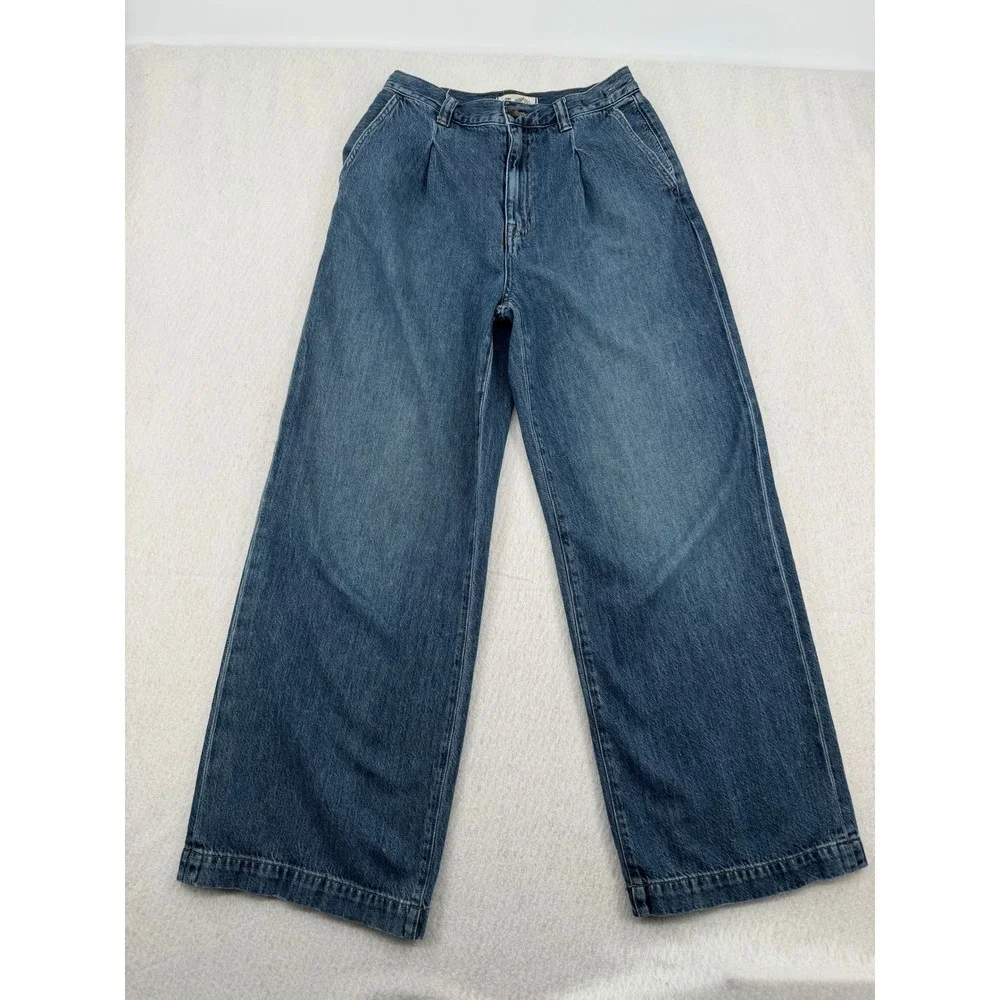 Madewell The Harlow Wide-Leg Jean Womens 27 (27x28) Blue Pleated High Rise Denim